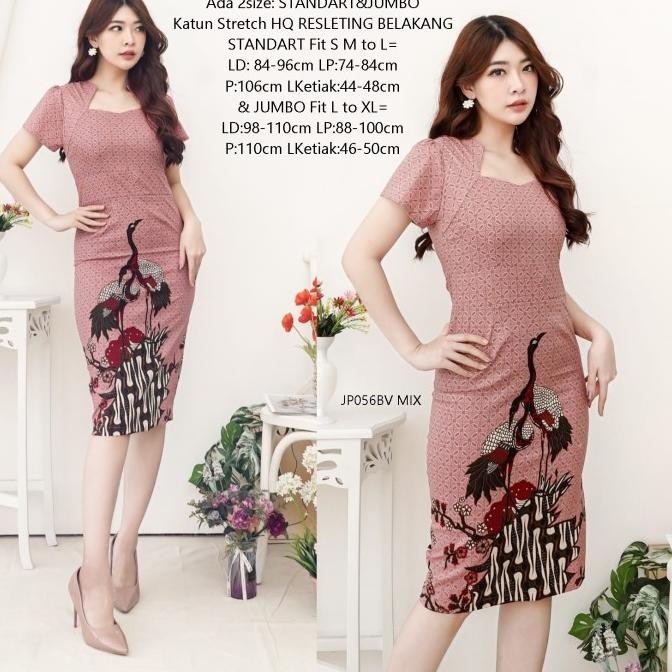 Promo Midi Dress Batik Wanita Bodycon Slim fit Katun stretch Casual Formal