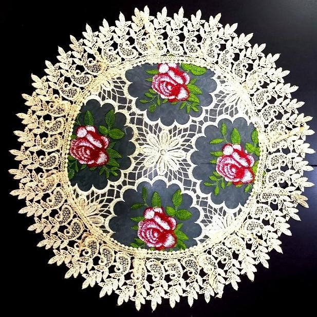 Ready Taplak Meja Bundar Bulat Kecil Kain Full bordir Renda Import