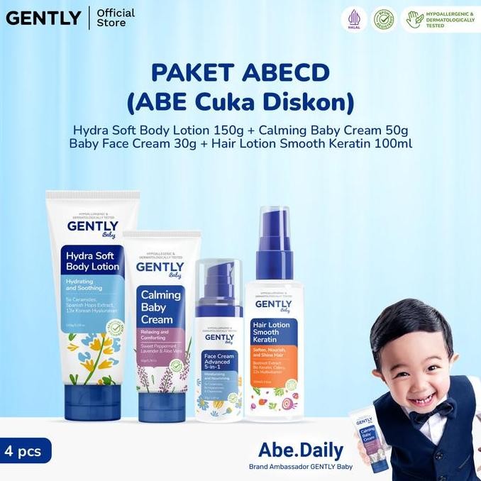 

STOK TERBATAS GENTLY BABY PAKET ABECD (ABE CUKA DISKON) | PAKET CALMING BABY CREAM 50 G KRIM BAYI NYAMAN + HYDRA SOFT BODY LOTION 150 G MOISTURIZER ANAK + FACE CREAM ADVANCED 5-IN-1 30 G JAGA SKIN BARRIER + HAIR LOTION SMOOTH KERATIN 100 ML RAMBUT TEBAL,