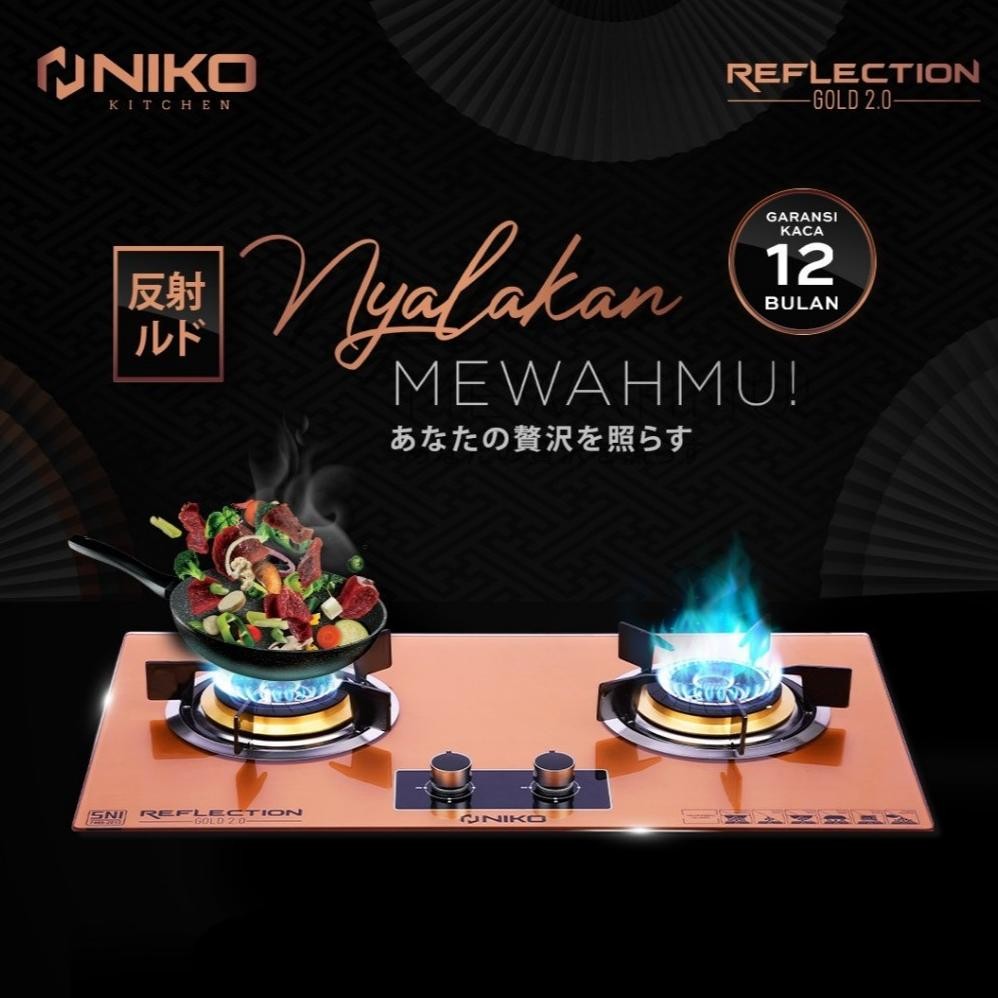 Niko Kompor Gas Kaca Reflection Gold & Black Series Kompor Gas Tanam 2 Tungku / 3 Tungku