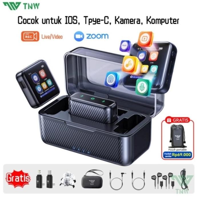 TNW N15 Wireless Microphone Clip On Mic Hp Dan Kamera Lavalier Mikrofon Untuk Live Vlog Tiktok Youtu