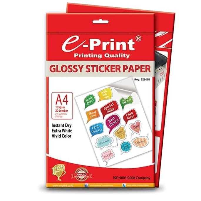 

ready EPRINT GLOSSY STICKER PAPER E-Print A4 stiker label murah