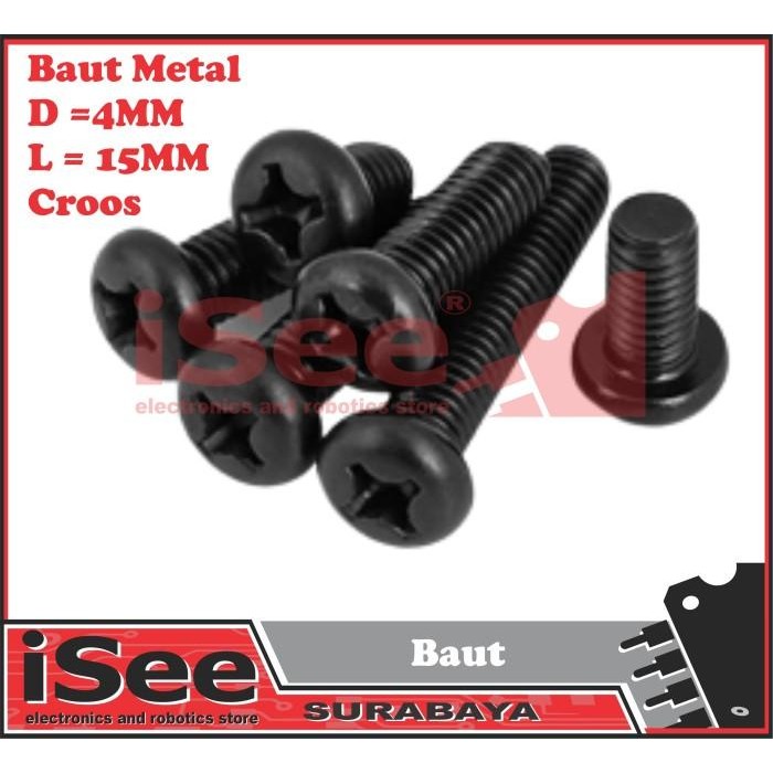 Baut 4mm M4x15 mm M4 Black Round Cross besi metal Screw 15mm M4x15mm