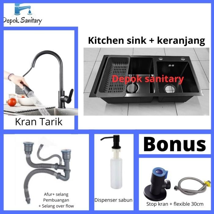 Kitchen Sink Hitam Black 2 Bowl Ss 304 / Bak Cuci Piring Hitam 2 Bowl Original Dan Terpercaya