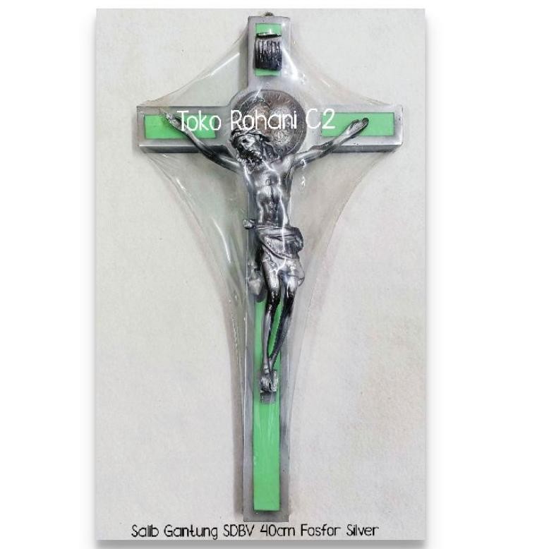 Zai-2530 Salib Gantung Sdbv 40Cm Fosfor Silver - Salib Dinding - Salib Gantung Fosfor Hemat