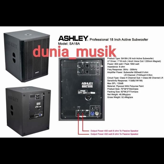 Terlaris Subwofer Aktif Ashley Sa18A 18Inch Original