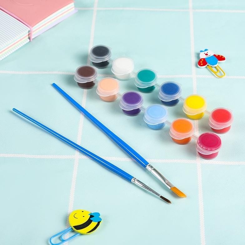 

redi Best 1 Set Cat Lukis Akrilik Mini Ukuran 3ml Isi 6, 12 Dan 18 Warna Terang Free Kuas
