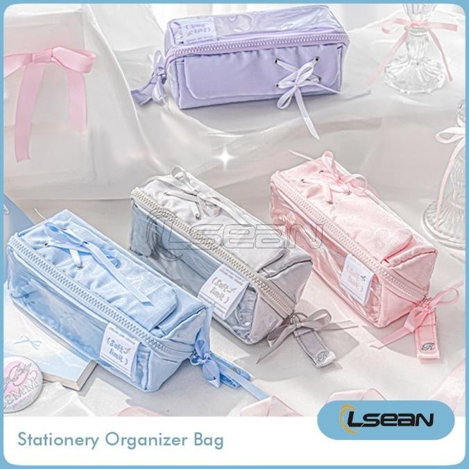 

NEW Tempat Pensil Hiasan Pita Ballet Aesthetic Kapasitas Besar Ribbon Pencil Case Stationery Makeup Organizer Shiny Muti Layer