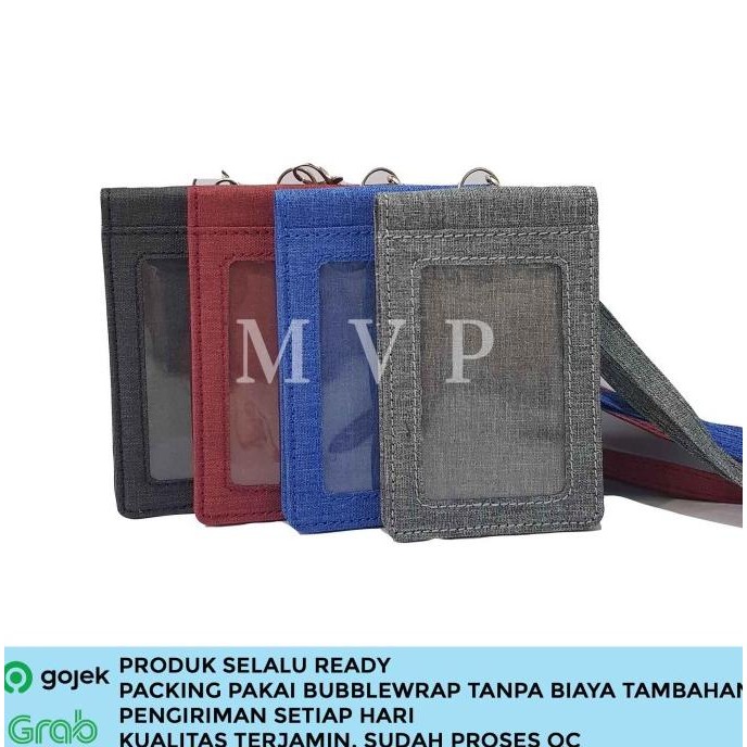 

new !!! Lanyard ID Card Holder Name Tag Dua Sisi Kain Kanvas Tebal Abu Abu murah