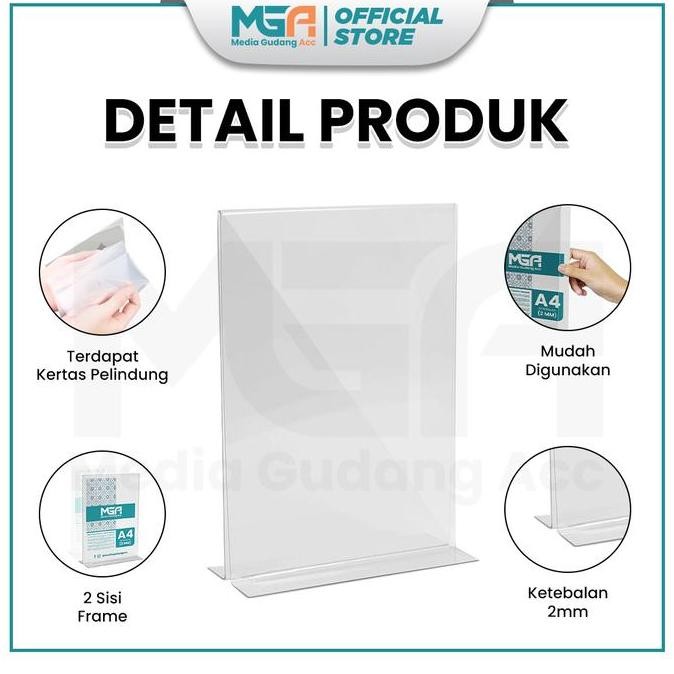 

new !!! Tempat Brosur A4 Potrait 2 Sisi Akrilik 2mm - Tent Holder / Tent Card Stand Display - Desk murah