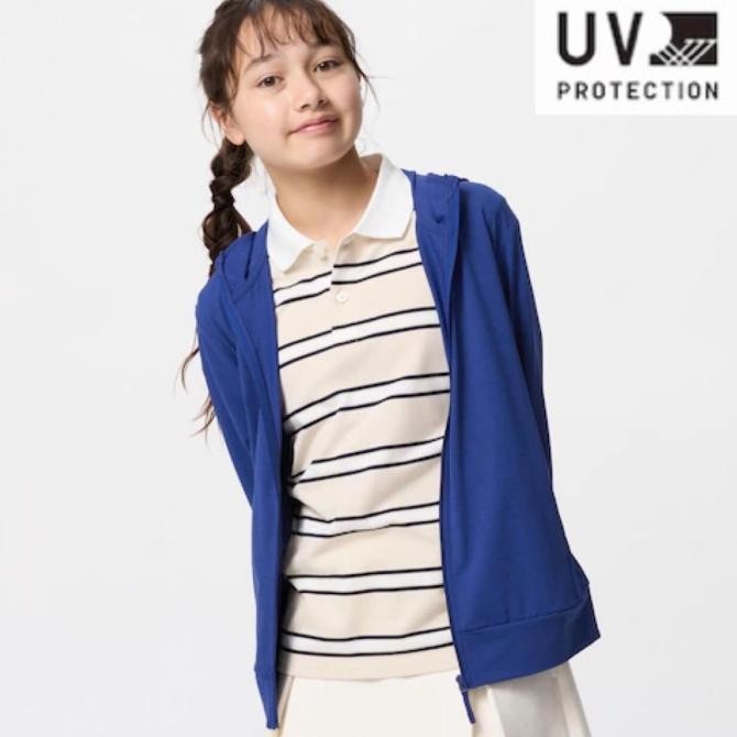 UNIQLO KIDS AIRISM JAKET ANAK LAKI PEREMPUAN HOODIE UV CUT MESH BLUE
