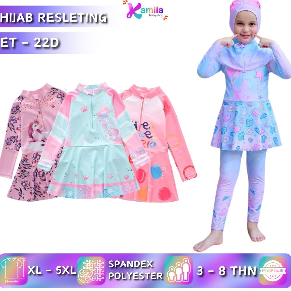 New ET - 22D Baju Renang Rok Anak Perempuan/Baju Renang Anak Perempuan Muslim/Baju Renang Anak Perem