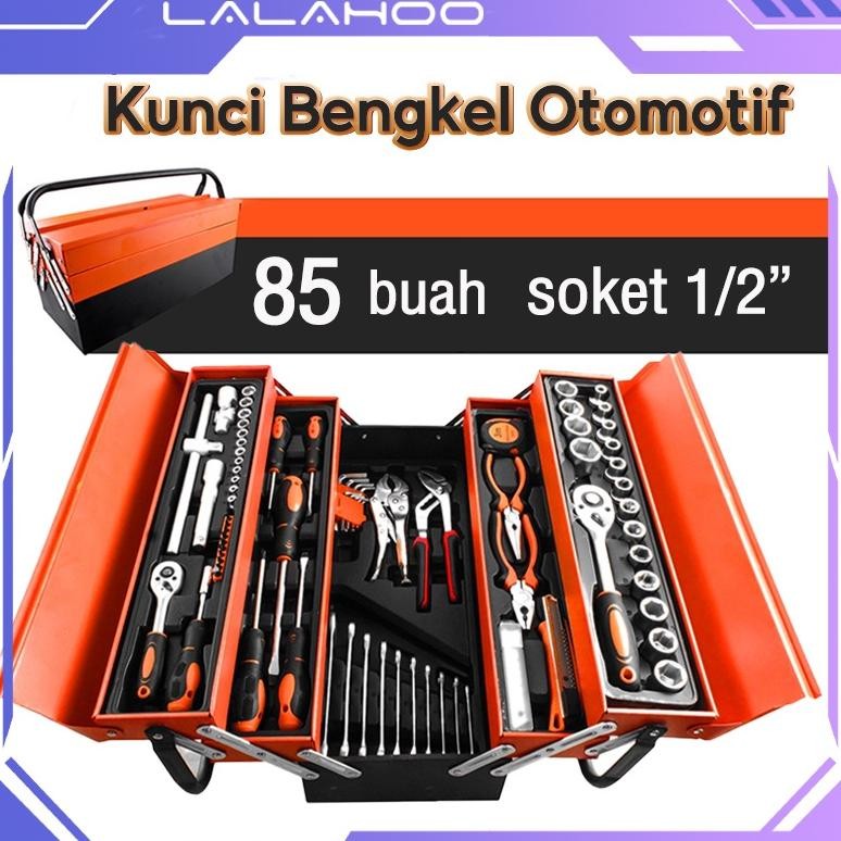 READY STO 85 PCS TOOL KIT 85 PCS PERKAKAS KUNCI SOK SET PEKERJAAN MOBIL TOOL BOX SET ALAT BENGKEL