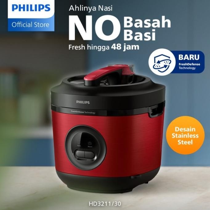 philips rice cooker / magic com stainless 1.8l - hd3211