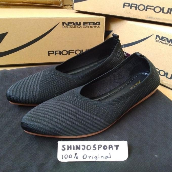 SEPATU FLAT TEPLEK WANITA NEW ERA PRINCESS SLIP ON RAJUT KERJA HITAM