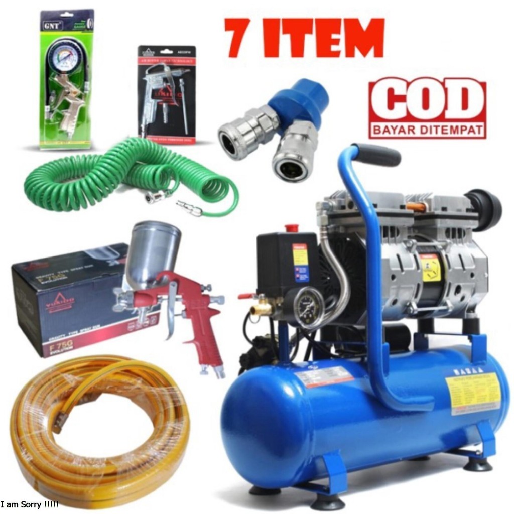 READY H&L PAKET KOMPRESOR ANGIN / KOMPRESOR UDARA LENGKAP 7 PCS TUKANG CAT/BENGKEL MOTOR MOBIL MESIN