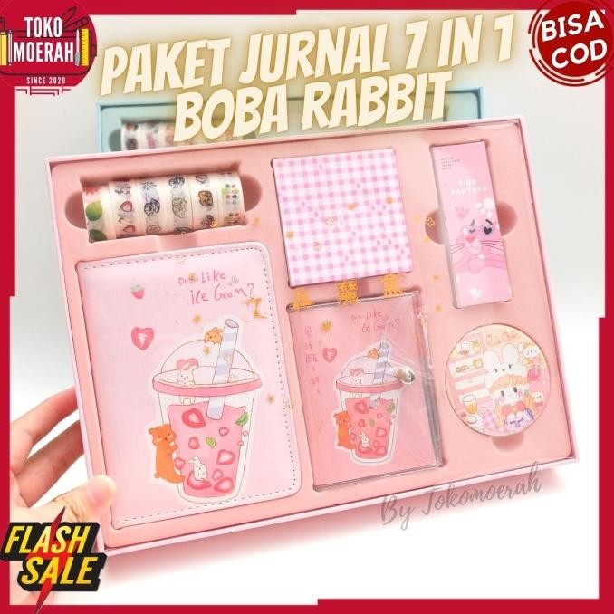 

Jurnal 7 In 1 Boba Kelinci Paket Alat Tulis Kado Buku Pulpen Murah Cod