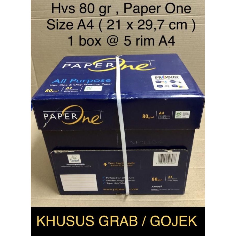 

TERLARIS - Hvs A4 80 gr Paper One ( box ) KHUSUS GRAB / GOJEK