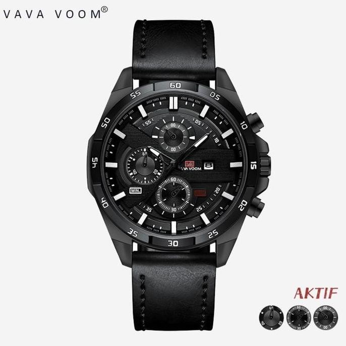 Vava Voom Jam Tangan Chrono Aktif Pria Elegan Strap Kulit Analog Anti Air Bergaransi 100% Ori Water 