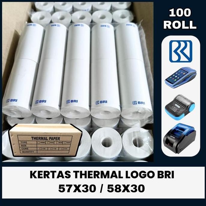 

TERBARU - 100 ROLL KERTAS THERMAL LOGO BRI 57X30 / 58X30