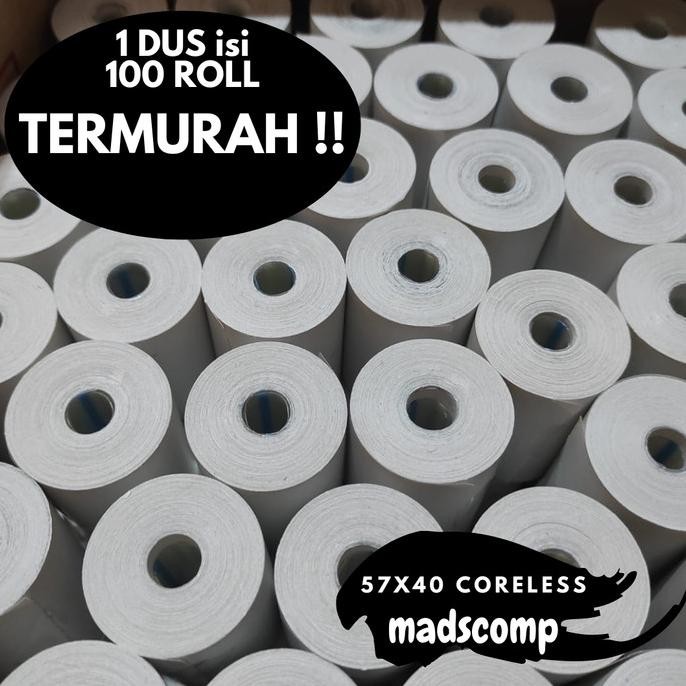 

BEBAS ONGKIR - Kertas Struk Thermal 58x40 Coreless (1 Dus isi 100) Termal Paper Roll
