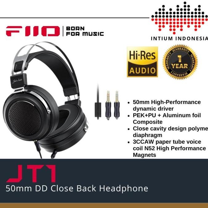 Tersedia FiiO JT1 /JT-1 Hifi Dynamic Over Ear Headphone Headset with Mic