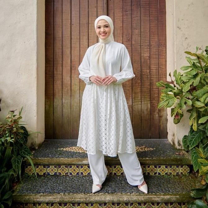 ZM Zaskia Mecca - Arliva Midi Dress Gamis Muslim Wanita - White Series - Binar Samudra