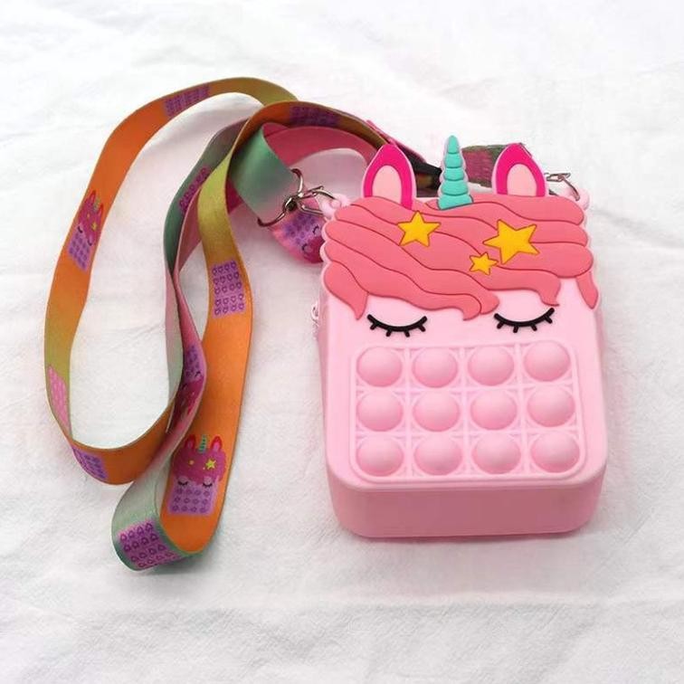 POP IT RAINBOW UNICORN TAS SELEMPANG MINI ANAK LUCU VIRAL TAS MAINAN BUBBLE PENGHILANG STRESS