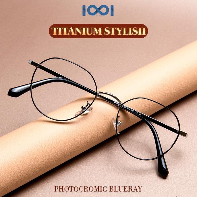 Murah Kacamata Minus Titanium Elastis Frame Bulat Pria Wanita - IOOI 2825 Non COD