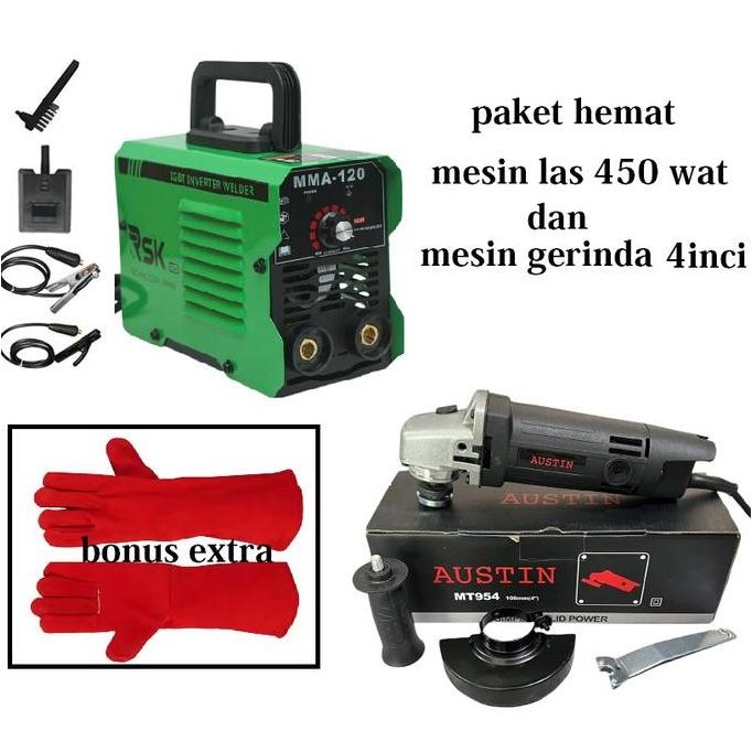 Paket Mesin Las - Gerinda - Tukang Las - Perlengkapan Las - Mesin Las Extra Bonus Sarung Tangan Las 