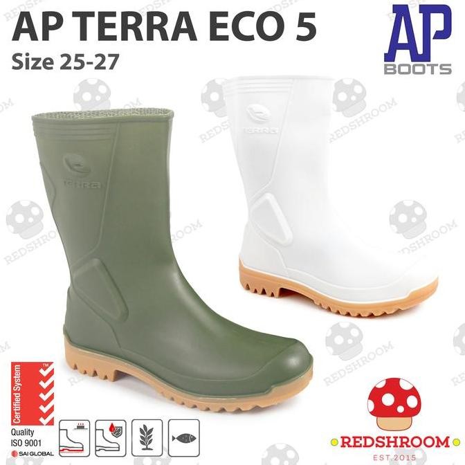 Sepatu Boot Pendek TERRA ECO 5 AP BOOTS Hijau Putih Karet Nyaman Lokal Anti Slip Air Perkebunan AGRO