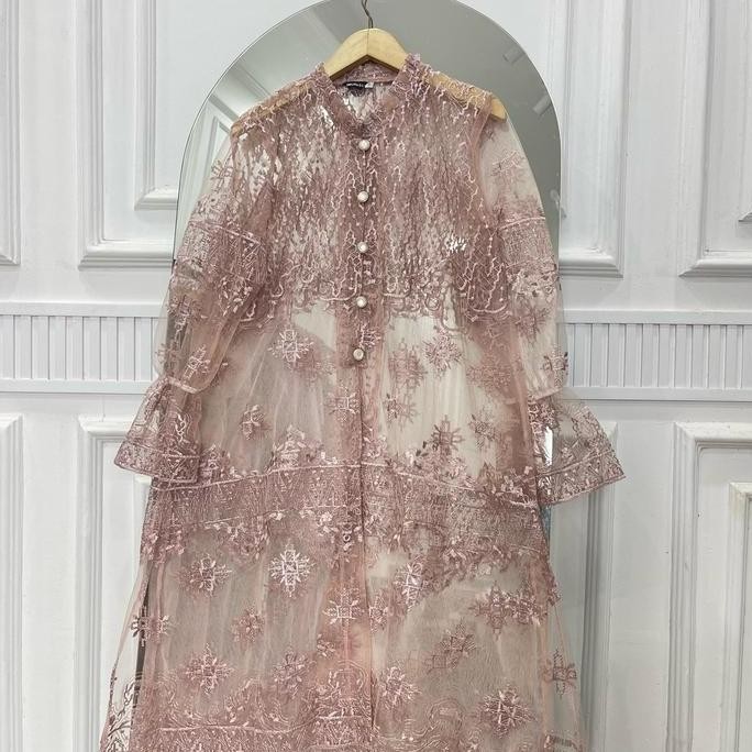 Outer Brukat Tile Tunik Wanita kondangan Mewah Nyaman Muslim Formal Panjang Hitam Dress Atasan Motif