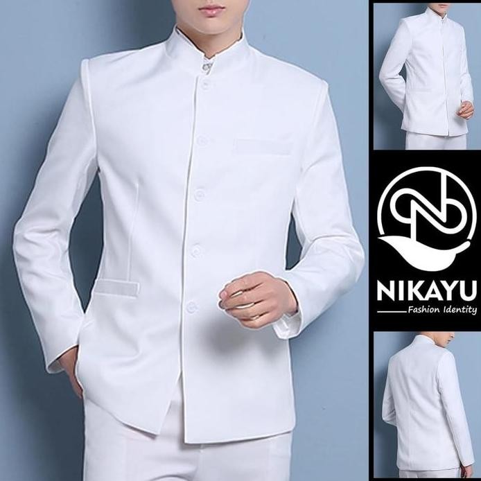 Blazer KIYOSHI WHITE - Jas Pria SLIMFIT SHOP Baju Pakaian koko putih murah