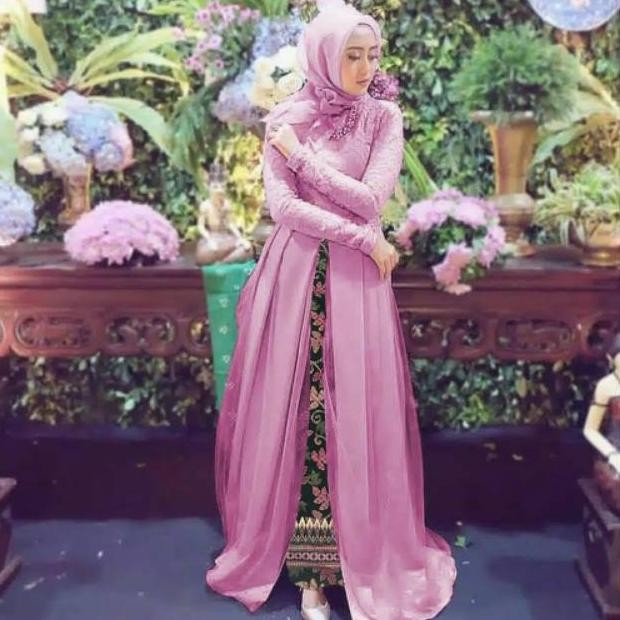Setelan Maxi Dress Devita Brukat Corneli + Rok Batik / Baju Gamis Lebaran