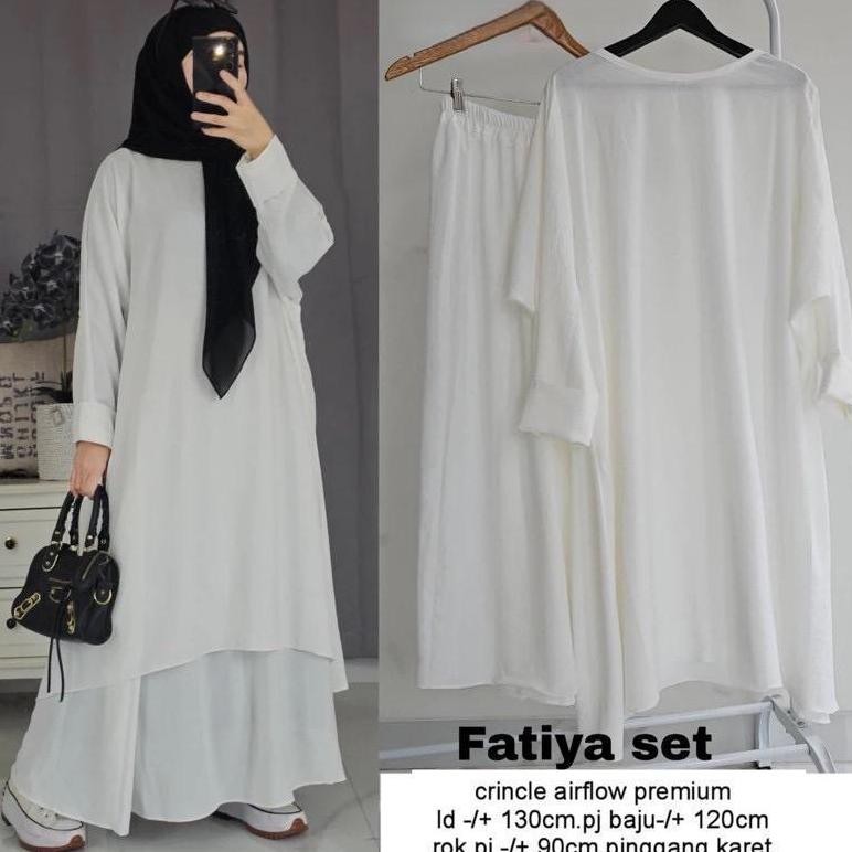 Fatiya Set Rok Abaya Crinkle Airflow Fit To Xl // Set Rok Fatiya // One Set Rok Fatiya // Set Rok Ab