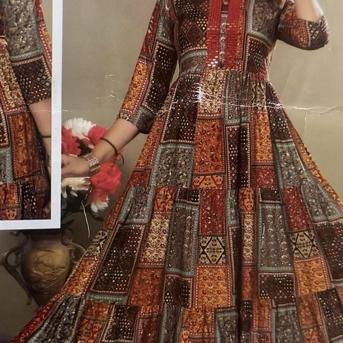 Laqueens baju India Anarkali dress kurta kurti motif print bordir ethnic flare remaja dewasa wanita 