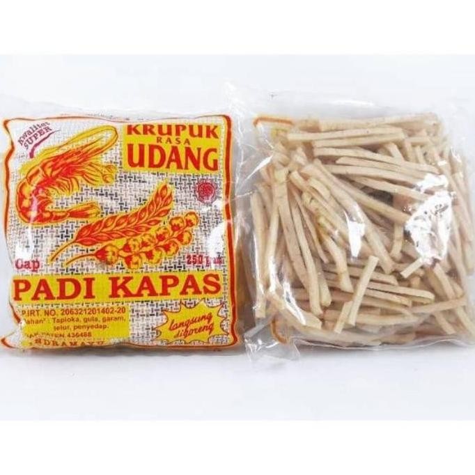 

Terlaris Kerupuk Udang Mentah Merk Padi Kapas Besar / Kancing / Stick 250Gr