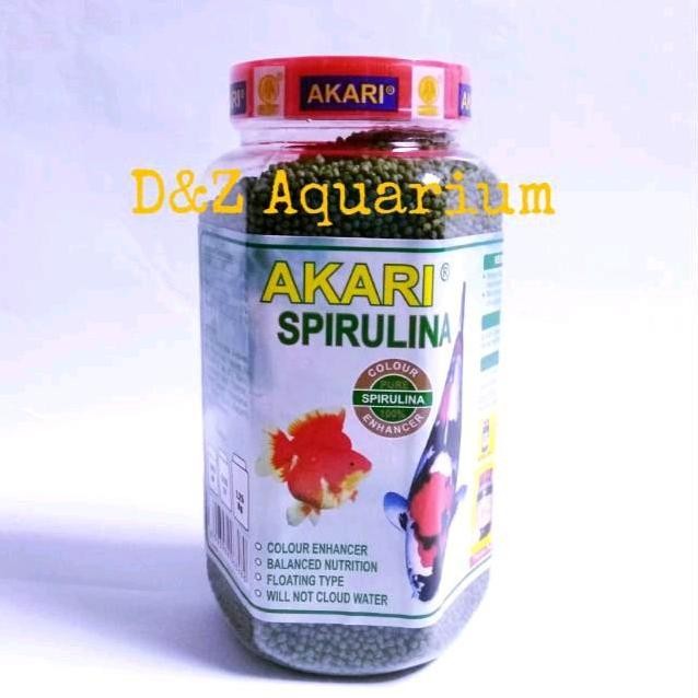 Terlaris Pelet Ikan Hias Akari 300Gr Spirulina Hijau Pakan Koki Koi Komet Toples