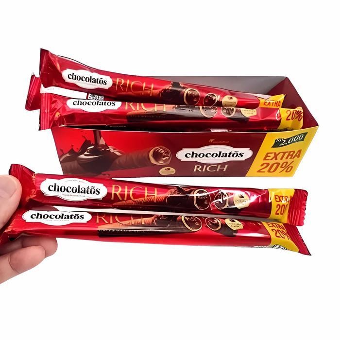 

Chocolatos Rich / Wafer Roll Rasa Cokelat / Wafer Roll Berlapis Cokelat / 1 Box Isi 12Pcs