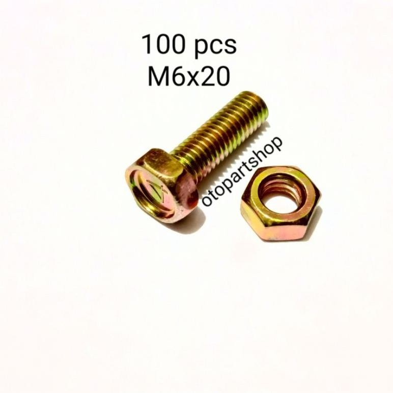 WK 100 pcs Baut Mur M6x20 ( baut 10 )