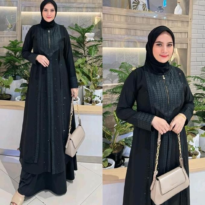 Gamis Abaya Turki Muslim Wanita Mewah Bahan Jersey Mix Ceruty Bordir ,Salsabila Senada By Dika Fashi