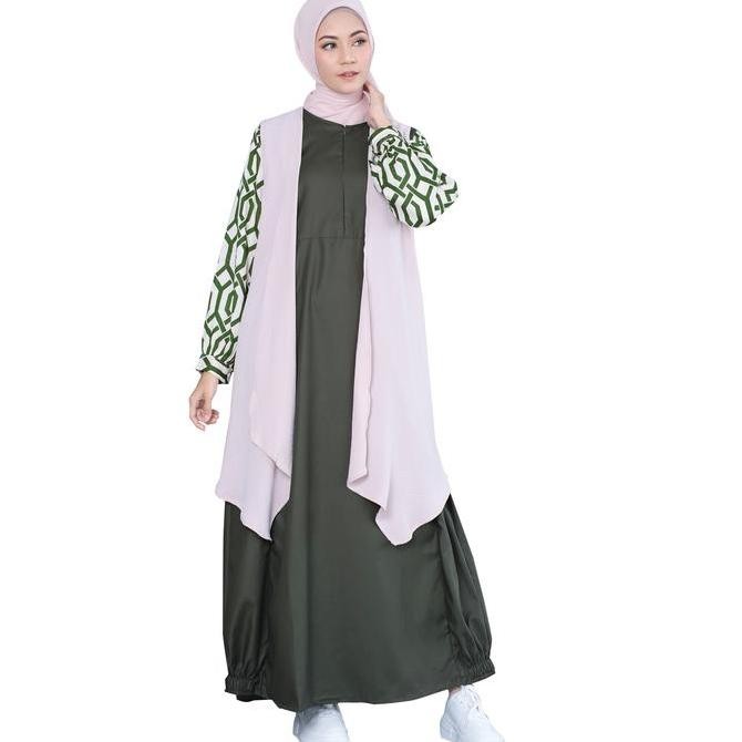 Gamis Plus Outer Air Flow Premium LG 834 Cantik Formal Motif Muslim Kombinasi Nyaman Wanita Panjang 