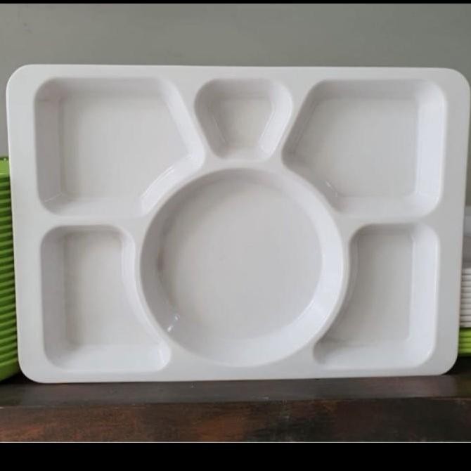 #####] Piring Makan Sekat 6 Melamin Unica 15" Piring Putih Katering Kantin Rumah Sakit Tray Sekat Se