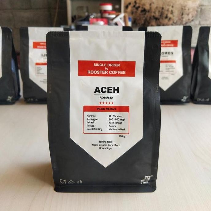 

=====] Kopi Robusta Aceh 200 gr Petik Merah Biji atau Bubuk by Rooster Coffee