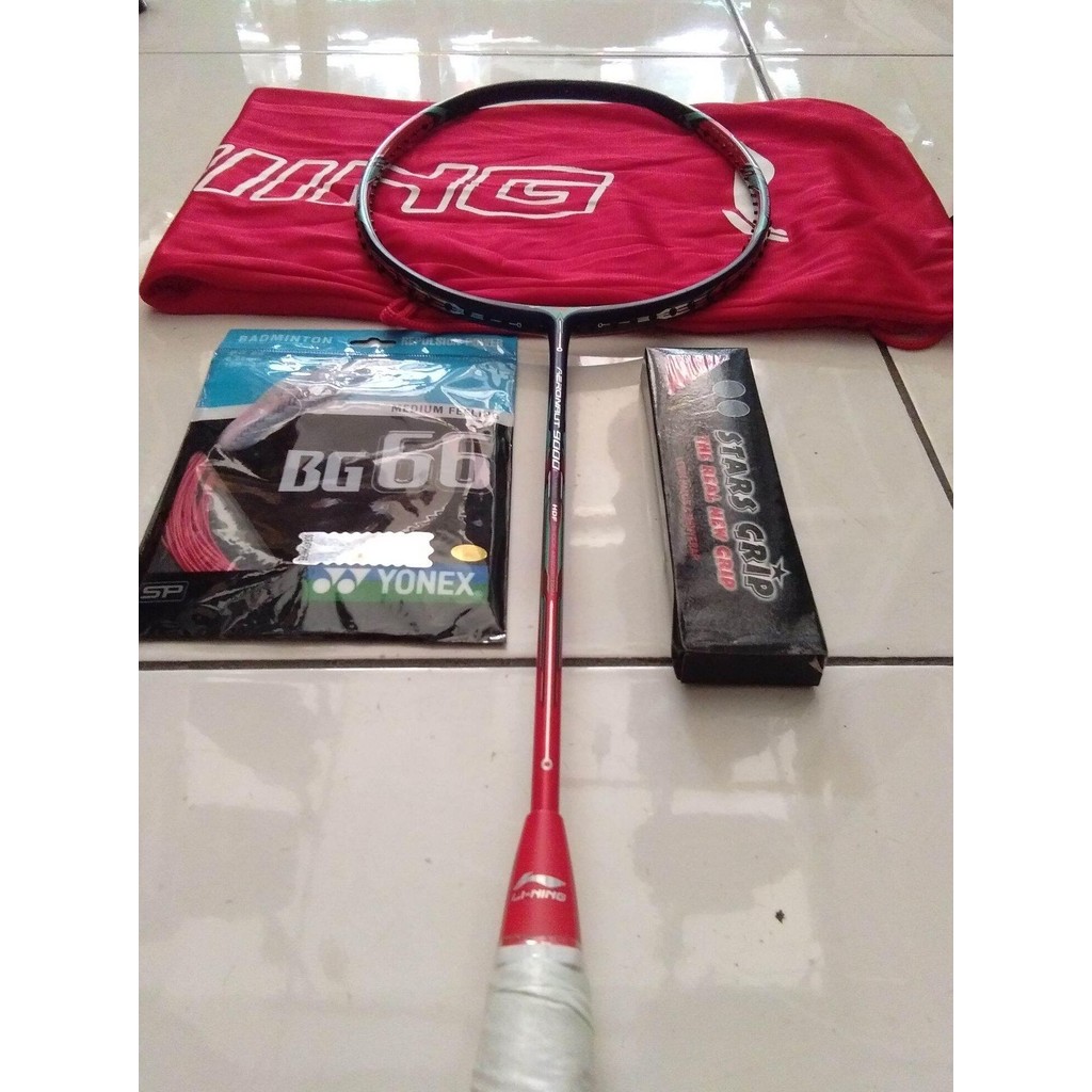 Raket Lining Aeronaut 9000 Merah.(FREE PASANG SENAR)(FREE LOGO SENAR)BONUS KOMPLIT siap pakai tarika