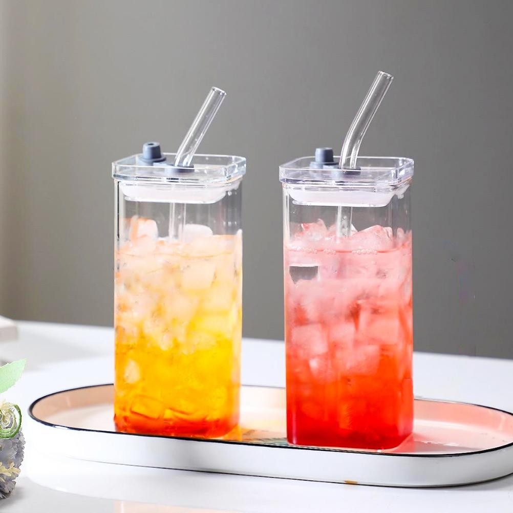 WK [Free Sedotan] Gelas Tumbler Kaca Sedotan Mug Lucu Bening Gelas Estetik Tumbler Minum Kaca Mug Th