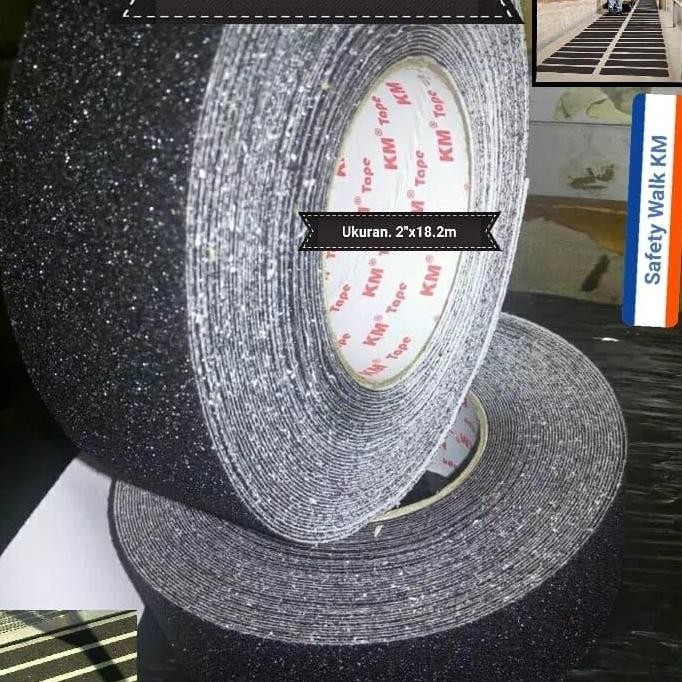 

TERMURAH - Safety Walk Anti Slip Merek KM Ukuran 2" x 18.2M Hitam Lakban Antislip
