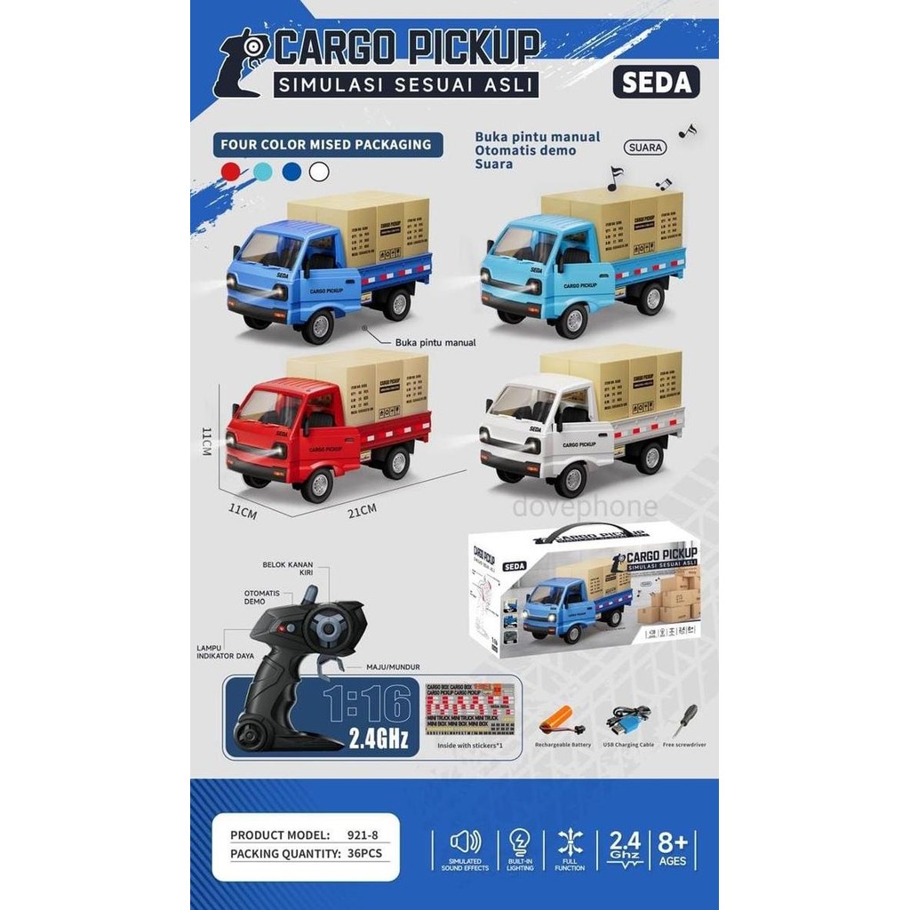Miliki Mainan Mobil Remote Kontrol Truk Cargo Suzuki Carry Pick Up Rc Car