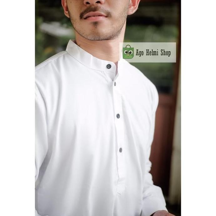 Baju Koko Pria Kemeja Kurta Polos Kurta Pakistan Muslim Putih White