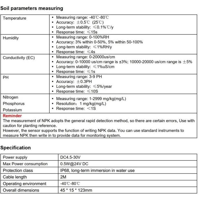

Terlaris Modbus Rs485 Sensor 7 In 1 Integrated Soil Ec Ph Npk Moisture Temperature Meter - Soil Integrated Sensor